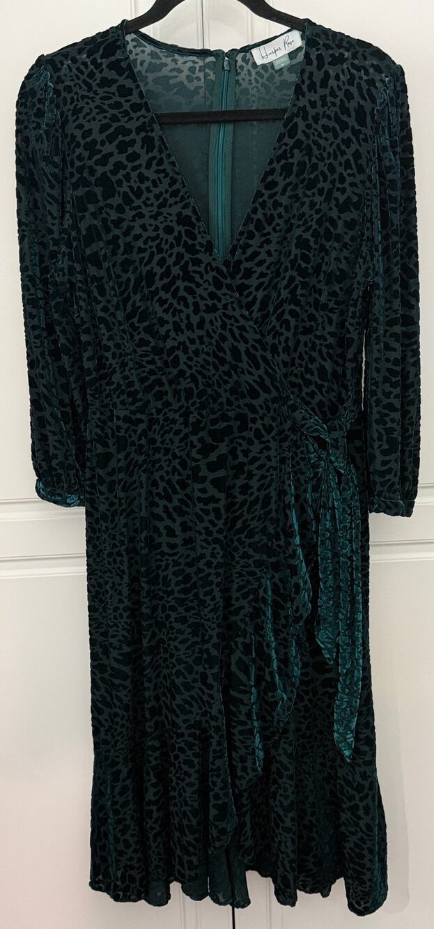 Harper Rose Velvet Burnout Faux Wrap Dress in Dark Green Size 14